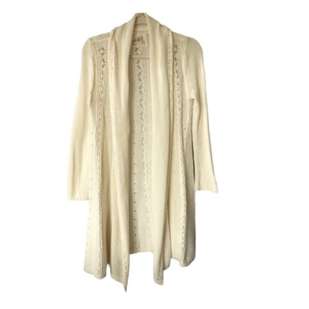 Angel of the North Anthropologie Open Front Cardigan Sweater Romantic Ivory XS - Picture 2 of 13